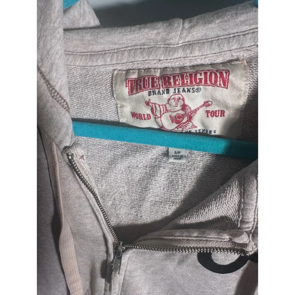 True Religion Mens World Tour Buddha Zip Up Hoodie Heather Gray Small Logo‎ Back